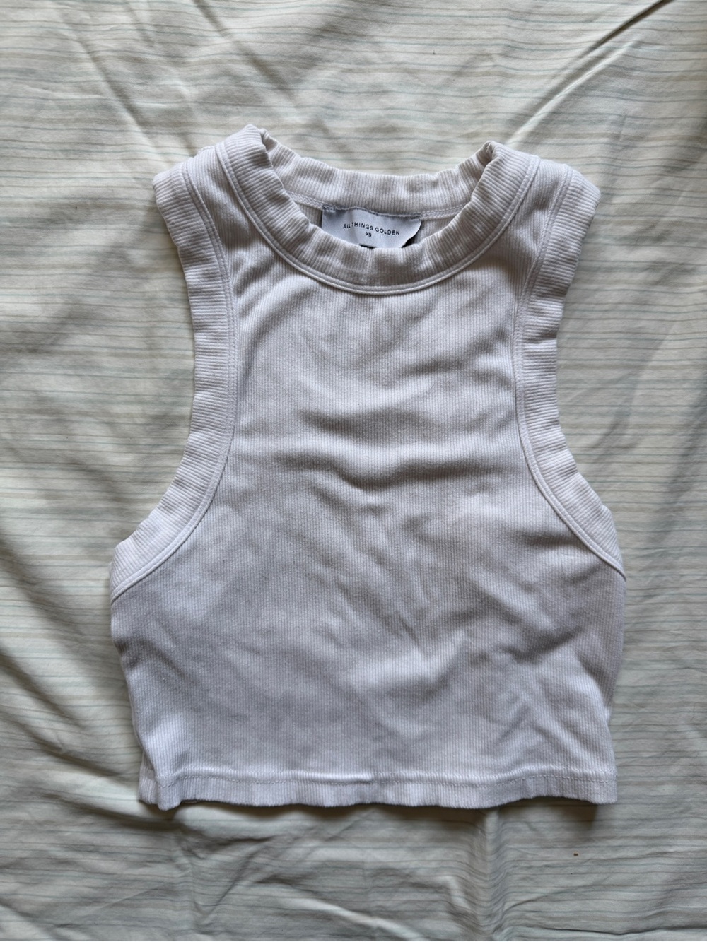 $69 All Things Golden White THE LUXE RIB HIGH NECK CROP Tank Top size Small